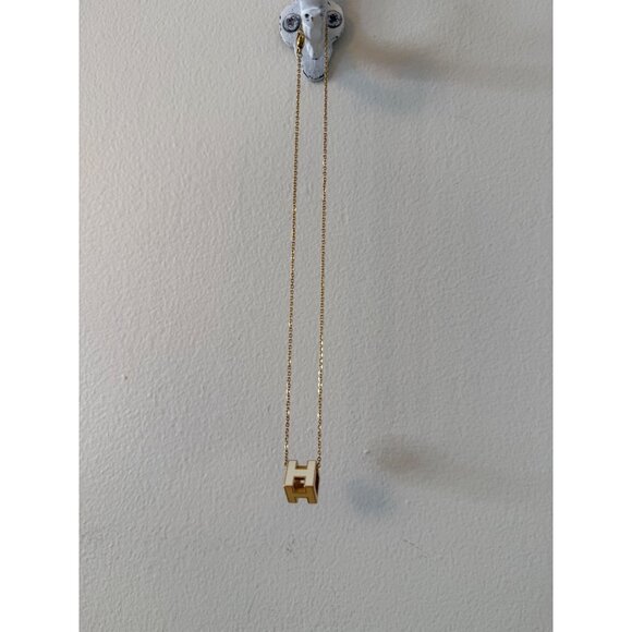 Hermès Cage d'H Ivory Gold Laquered Cube Pendant 16" Chain - Picture 3 of 8